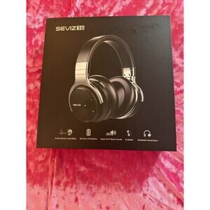 New Seviz 10 Wireless Bluetooth Headphones Noise Cancelling Black Rotatable